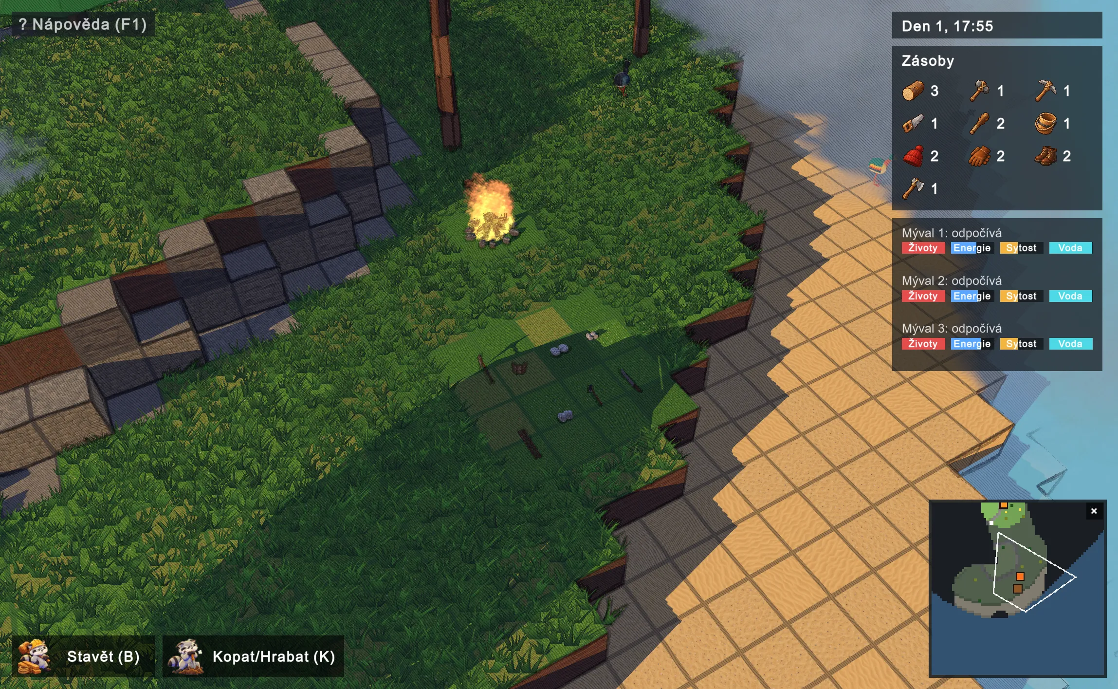 The campfire burning at dusk at the edge of the cliff.