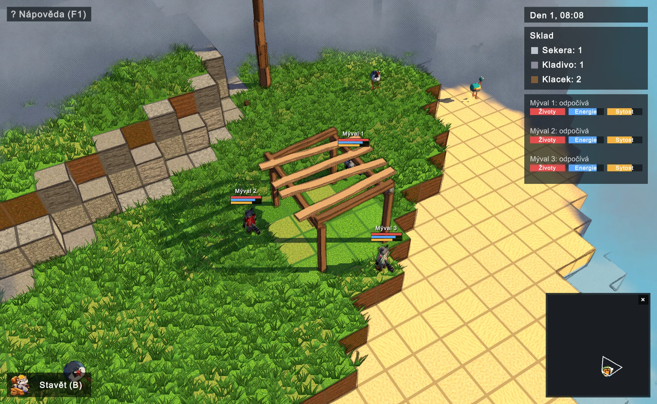 The minimap: the part of the island the raccoons have seen, the rest still under fog.